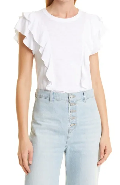 Veronica Beard Bea White Ruffle-trimmed Cotton T-shirt