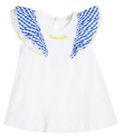 Monnalisa Baby Cotton Jersey Top In Bianco+bluette