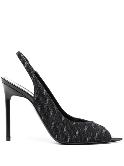 Saint Laurent Logo-monogram Slingback Sandals In Black