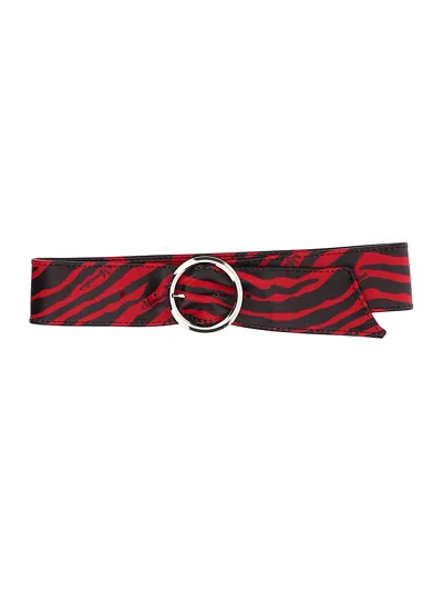 Monnalisa Kids'   Zebra Print Leather Belt In Red + Black