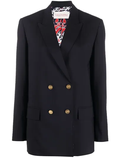 Valentino Double-breasted Blazer In Blue