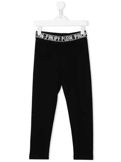 Philipp Plein Junior Kids' Leggings With Rhinestones In Nero