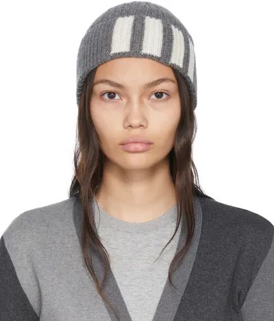 Thom Browne Gray Cashmere 4-bar Beanie In 035 Md Grey