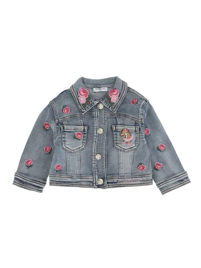 Monnalisa Babies'   Embroidered Denim Jacket In Stone Bleach