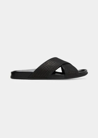 Manolo Blahnik Chiltern Leather-trimmed Raffia Slides In Black