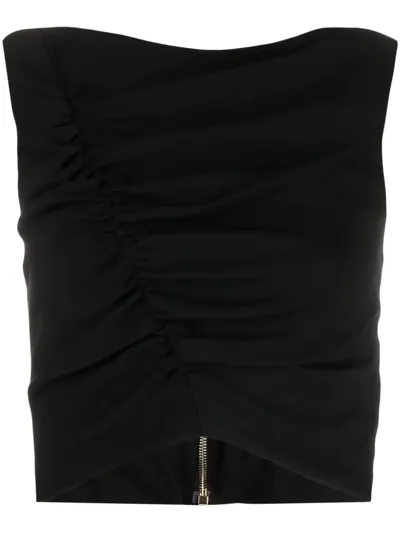 Versace Ruched Boat-neck Stretch-crepe Top In Black