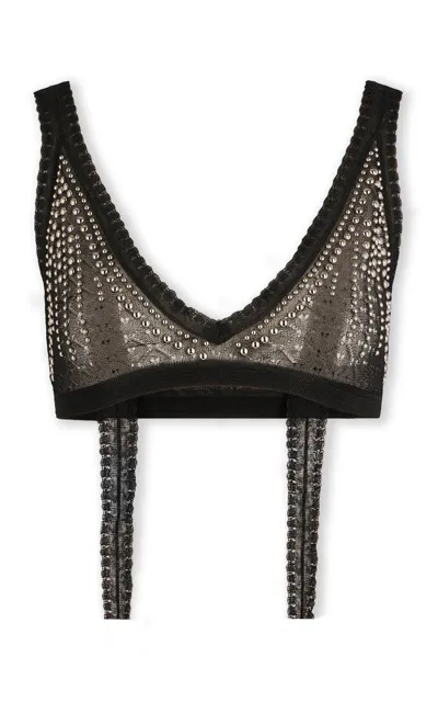 Rabanne Sheer Knit Studded Bra In Black