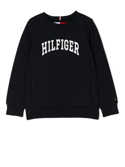 Tommy Hilfiger Junior Kids' Logo-print Crew Neck Sweatshirt In Blau