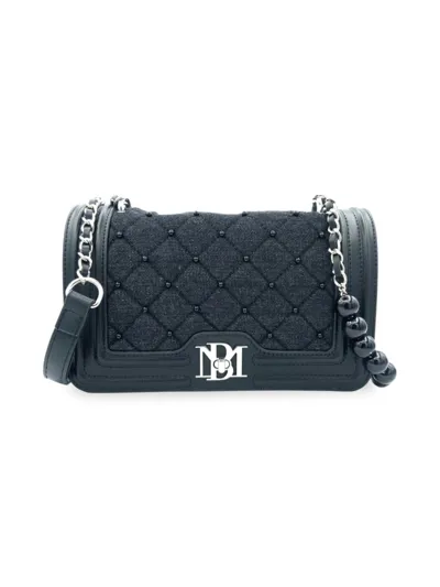 Badgley Mischka Women's Quilted & Beaded Denim Shoulder Bag In Black