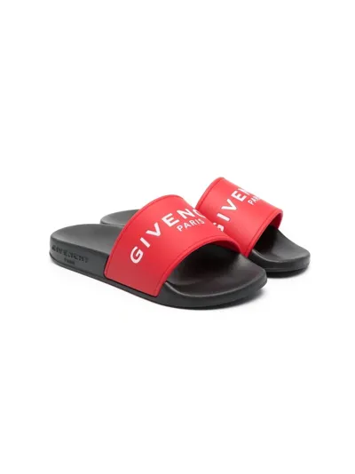 Givenchy Kids' Logo-print Slides In Red