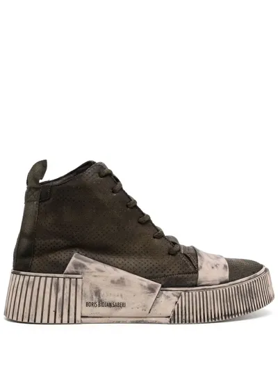 Boris Bidjan Saberi Distressed High-top Leather Sneakers In Neutrals