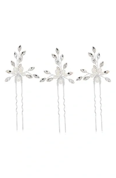 Brides And Hairpins Brides & Hairpins Agapi Set Of 4 Pearl & Crystal Hair Pins In Silver