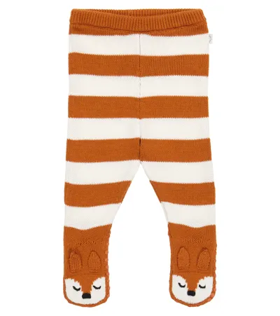 Stella Mccartney Baby Cotton And Wool Leggings In Nocciola/bianco