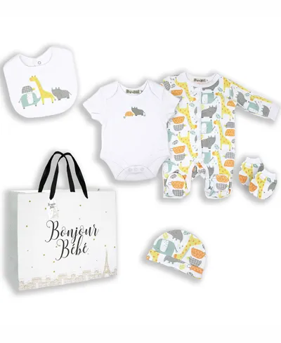 Rock-a-bye Baby Boutique Baby Boys And Girls Colorful Zoo Layette Gift In Mesh Bag, 5 Piece Set In Multi And White