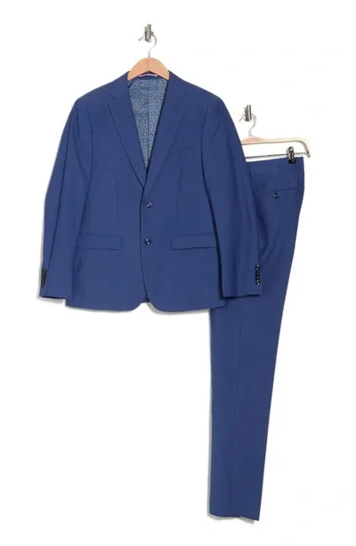 Soul Of London Solid Two Button Notch Lapel Slim Fit Suit In Blue