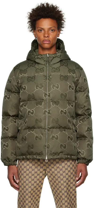 Gucci Jumbo Gg Canvas Down Jacket In Green