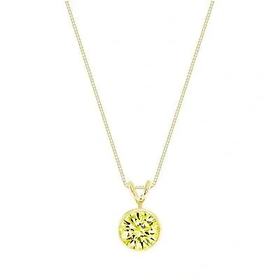 Pre-owned Shine Brite With A Diamond 1.75 Ct Round Cut Canary Solid Real 18k Yellow Gold Bezel Pendant 18" Necklace