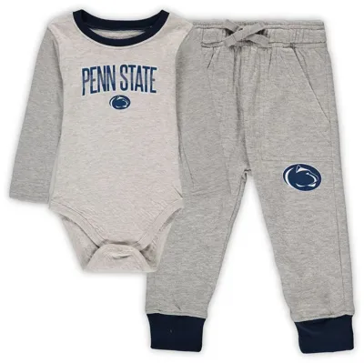 Wes & Willy Babies' Infant  Heathered Gray/navy Penn State Nittany Lions Jie Jie Long Sleeve Bodysuit & Pants In Heathered Gray,navy