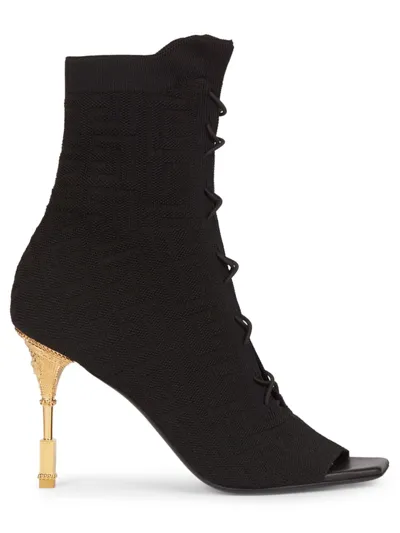 Balmain Open-toe Knit Boots In Noir