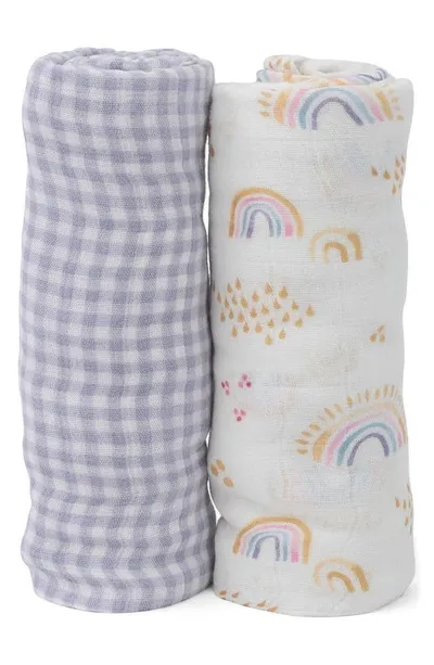 Little Unicorn Kids' 2-pack Muslin Swaddle Blanket In Rainbow Gingham