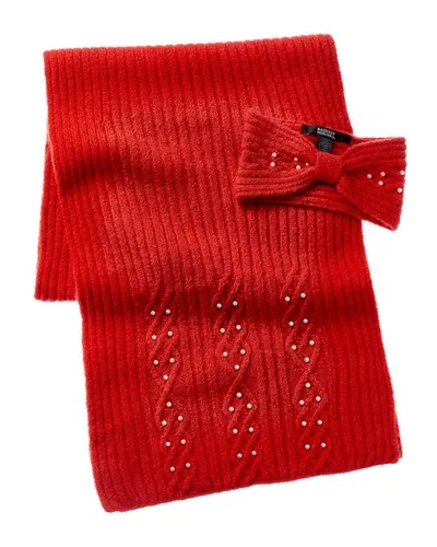 Badgley Mischka Kids' Cable-knit Headband & Scarf Set In Red