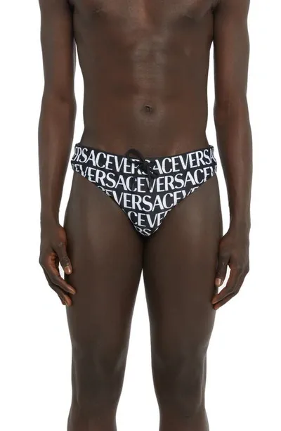 Versace Logo Print Swim Briefs In Multicolor