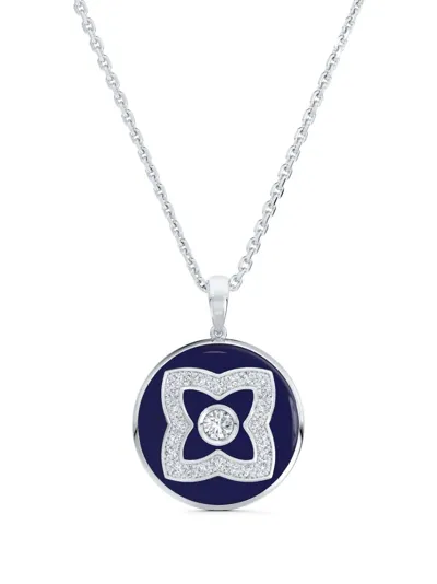 De Beers Jewellers 18kt White Gold Enchanted Lotus Diamond And Enamel Necklace In Blue