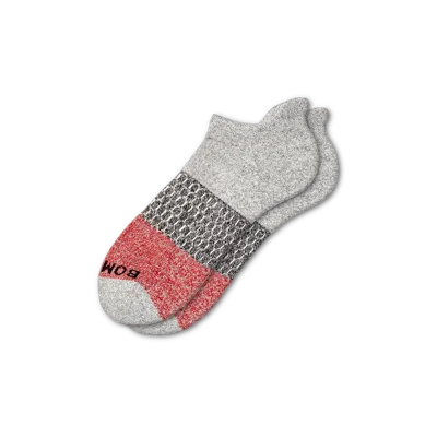 Bombas Tri-block Ankle Socks In Grey Heather And Red