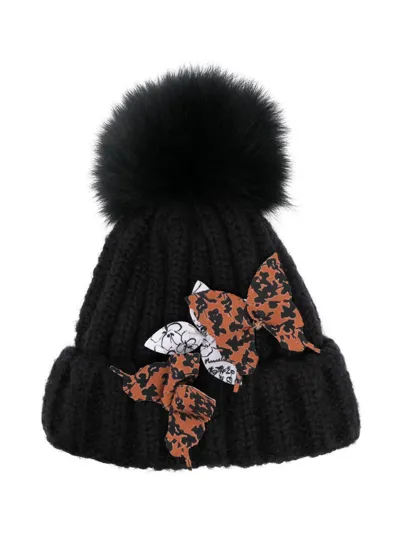 Monnalisa Kids'   Wool Blend Hat With Pom Pom In Black