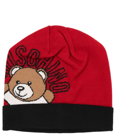 Moschino Babies' Teddy Bear Beanie In Red