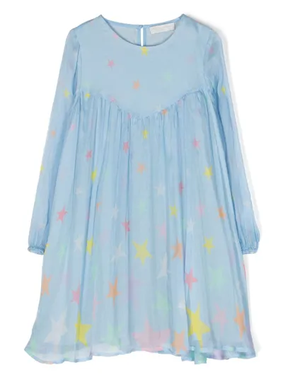 Stella Mccartney Kids' Star-print Chiffon Dress In Blue