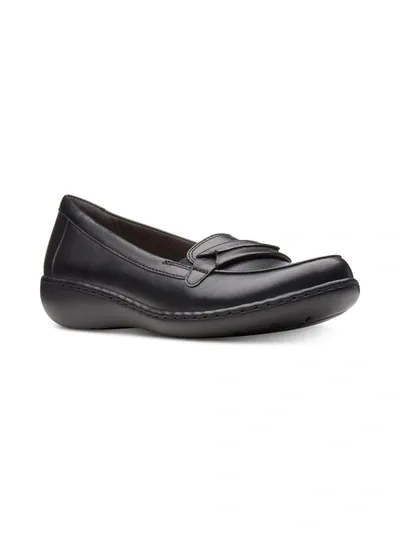 Clarks Ashland Lily Womens Leather Slip On Loafers In Black