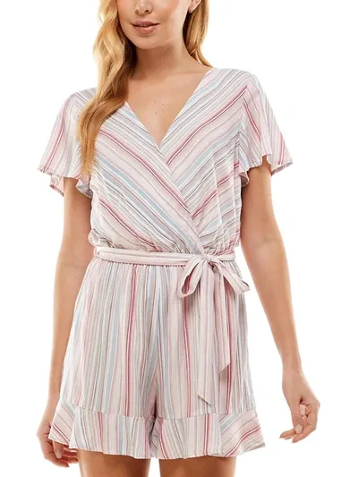 Be Bop Juniors Womens Striped Faux Wrap Romper In Multi