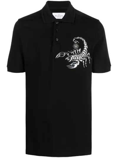 Philipp Plein Scorpion Cotton Polo Shirt In Black