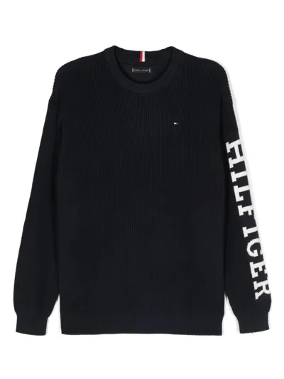 Tommy Hilfiger Junior Pullover Mit Intarsien-logo In Blue