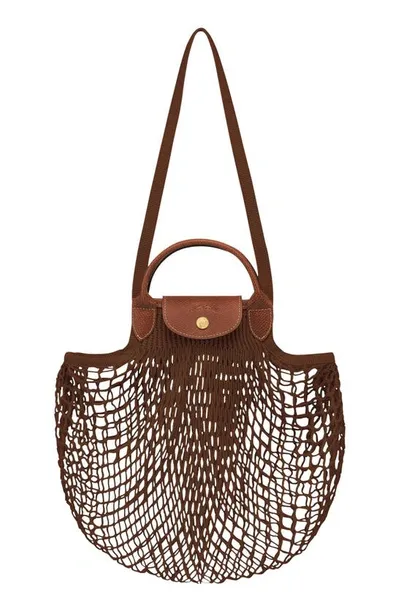 Longchamp Le Pliage Filet Knit Shoulder Bag In Tobacco