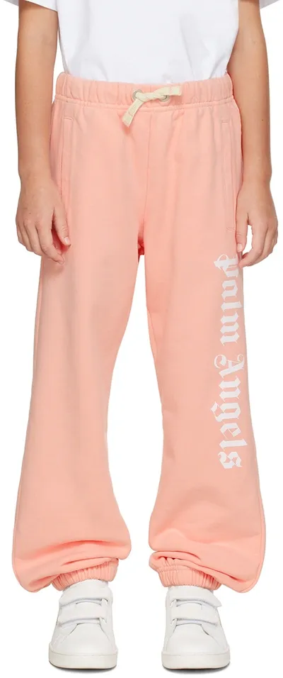 Palm Angels Kids' Logo Cotton Sweatpants In Pink White