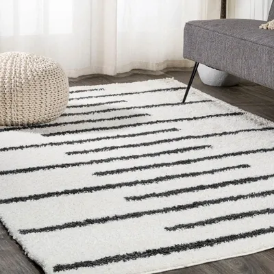 Jonathan Y Alaro Berber Stripe Shag Area Rug In White