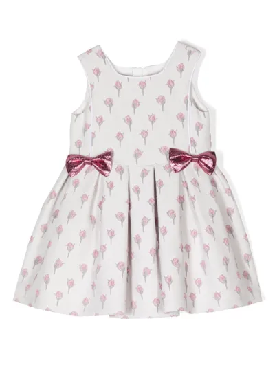 Hucklebones London Kids' Rose-print Bow-detail Dress In White