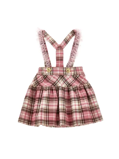 Monnalisa Kids' Tartan Cotton Twill Skirt W/ Suspenders In Multicolor