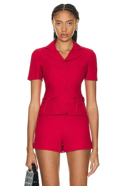 Valentino Crepe Couture Wool Short Jacket With Bow Details In Red