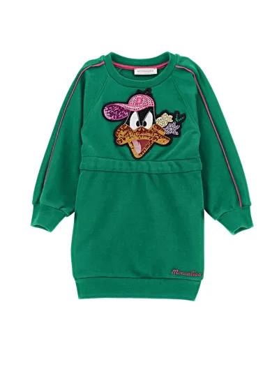 Monnalisa Kids'   Daffy Duck Sweatshirt Dress In Vibrant Green