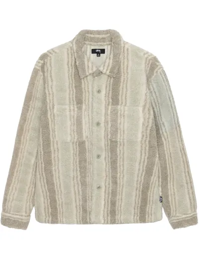 Stussy Stripe Sherpa Shirt In Neutrals