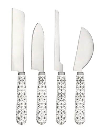 Twine Set Of 4 Tiles Cheese Knives In White