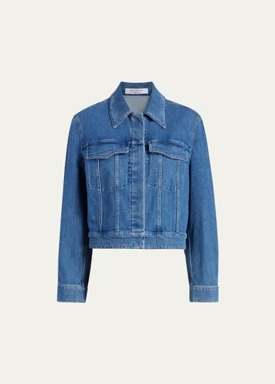 Another Tomorrow Cropped Denim Jacket In Light Blue Wash