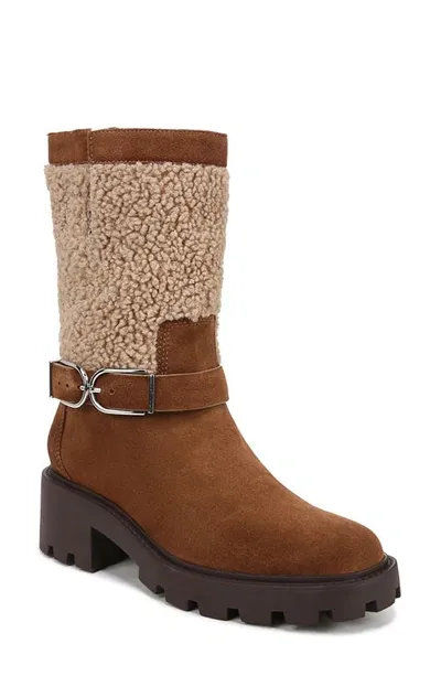 Franco Sarto Elle Lug Sole Bootie With Faux Shearling Trim In Brown