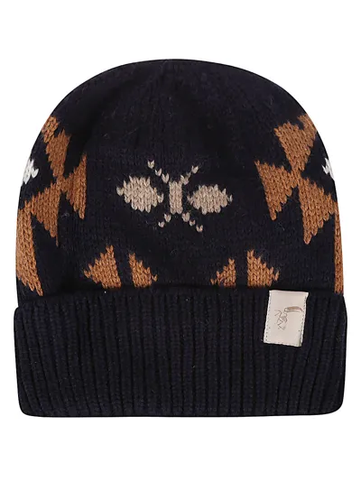 Tooco Ethnic Print Beanie In Blue