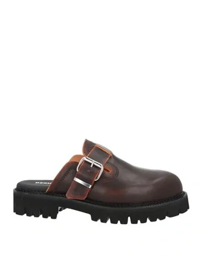 Dsquared2 Man Mules & Clogs Dark Brown Size 8 Soft Leather