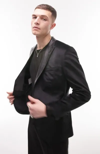 Topman Skinny Velvet Blazer In Black