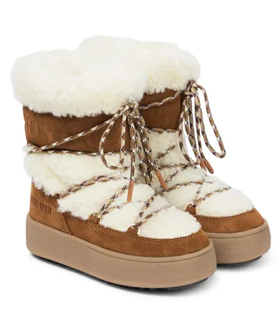 Moon Boot Kids' Jtrack Shearling In Brown